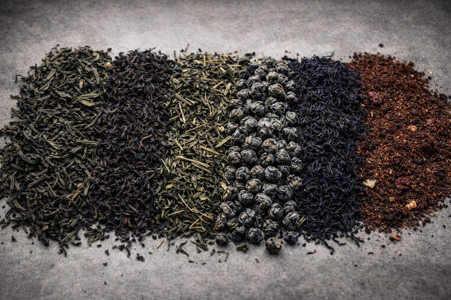 Composición editorial de té en hoja y café de especialidad