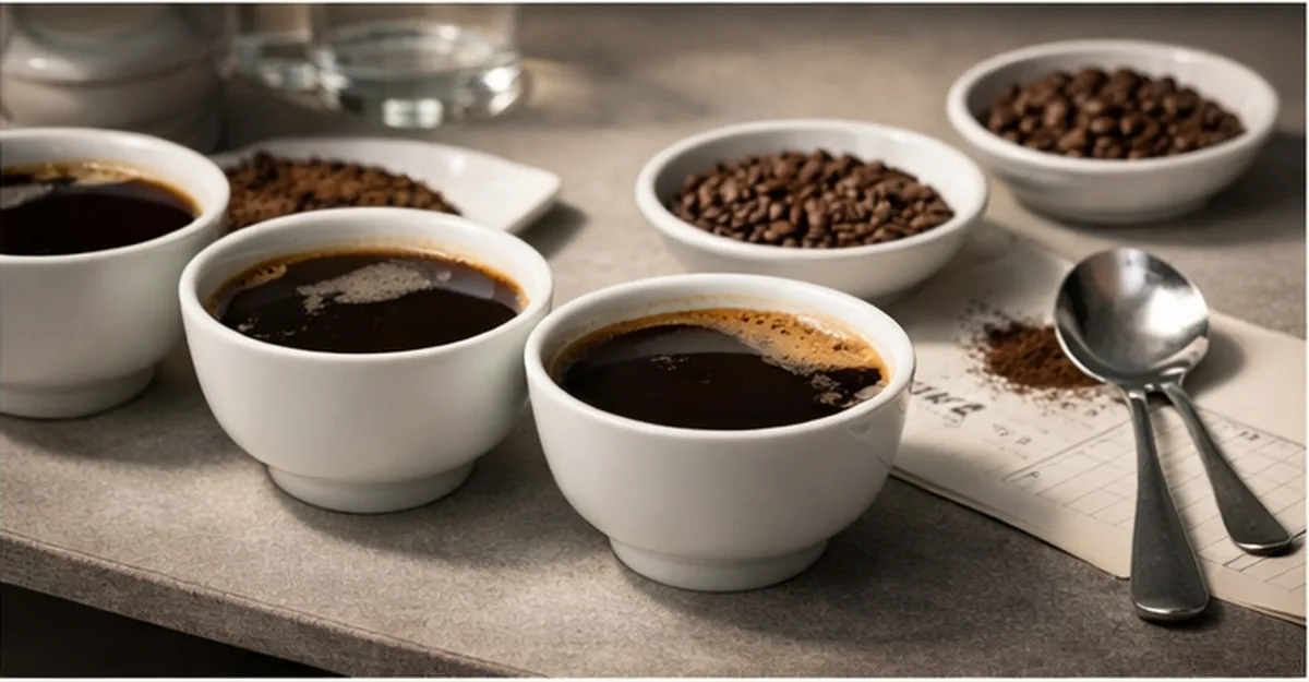 Infografía sensorial del café con familias aromáticas y gustativas