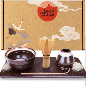 Set para matcha Goma con cuenco, batidor de bambú, soporte, bandeja y chashaku