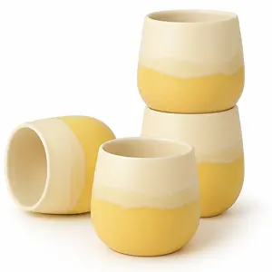 Juego de 4 tazas de té japonesas Amarillo Fuji de cerámica con degradado amarillo y crema o rosa y crema
